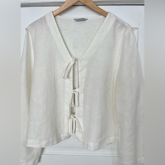 Marina Linen Tie-Front Top – Milky White - Picture 6 of 7